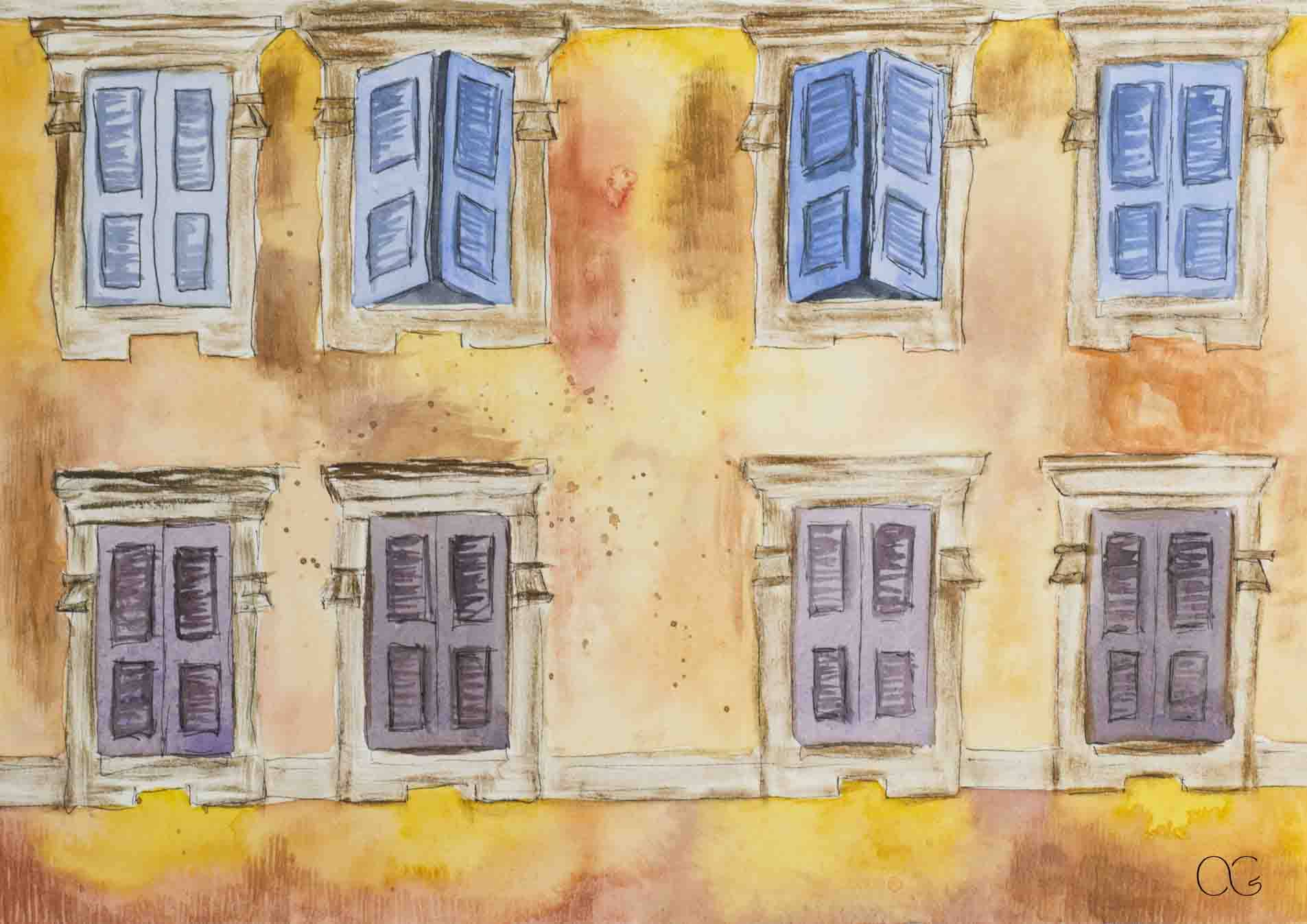 Façade italienne aquarelle